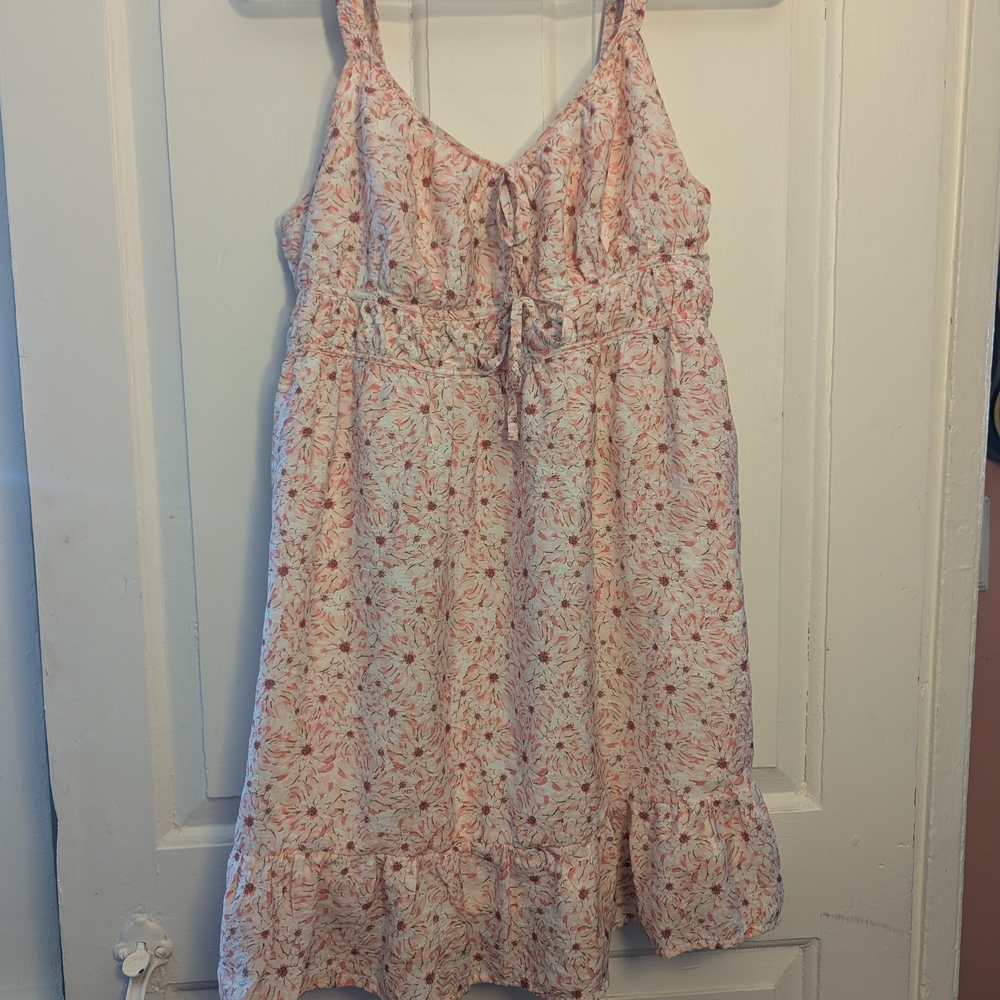 SO Girls' Cream Sundress with Pink Floral Print